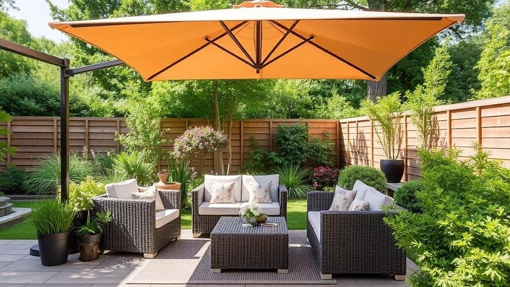 Garden umbrella: how to create shade in the lounge areaфото